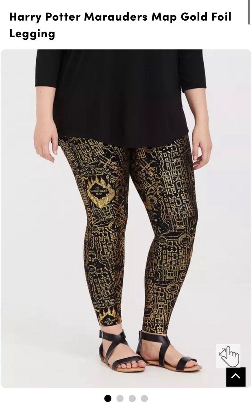 Torrid size 4 black and gold foil Harry Potter marauders map leggings
